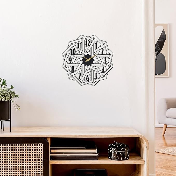 Modern Geometric Metal Wall Clock | Minimalist Black Design | Powder-Coated Steel | Wall Decor for Living Room, Office