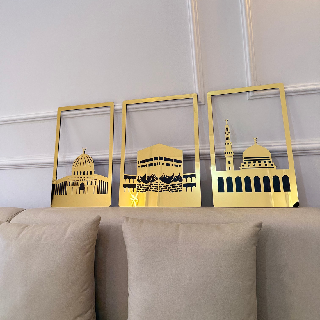 Masjid Al Aqsa, Masjid Al-Haram & Masjid An-Nabawi Wooden Acrylic Islamic Wall Art Set