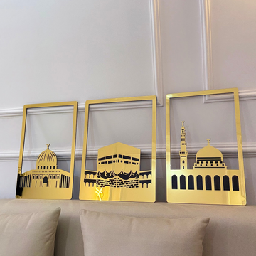 Masjid Al Aqsa, Masjid Al-Haram & Masjid An-Nabawi Wooden Acrylic Islamic Wall Art Set