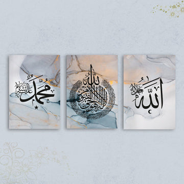 Painting Calligraphy Abstract Marble Poster Modern Islamic Wall Art  For Living Room Home Decor Set of 3