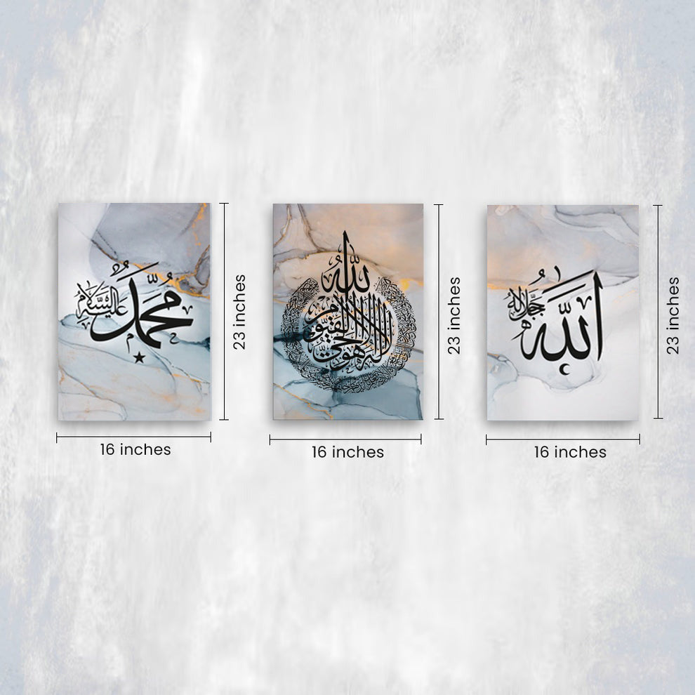 Painting Calligraphy Abstract Marble Poster Modern Islamic Wall Art  For Living Room Home Decor Set of 3